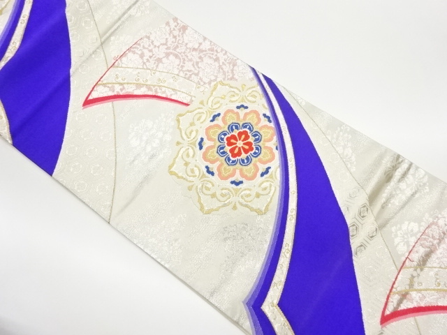 JAPANESE KIMONO / VINTAGE FUKURO OBI / WOVEN FLOWER CREST & KIKKO PATTERN